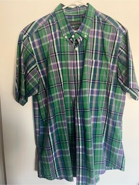 Covington Green and Purple Plaid Short-Sleeve Button-Down Shirt